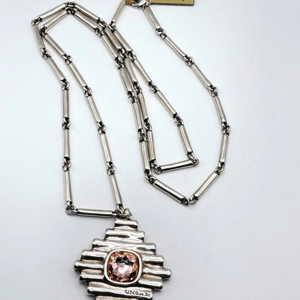 NWT Uno De 50 Bossy Waterfalls Necklace Pink Crystal Silver Plated Links chain - Picture 5 of 16